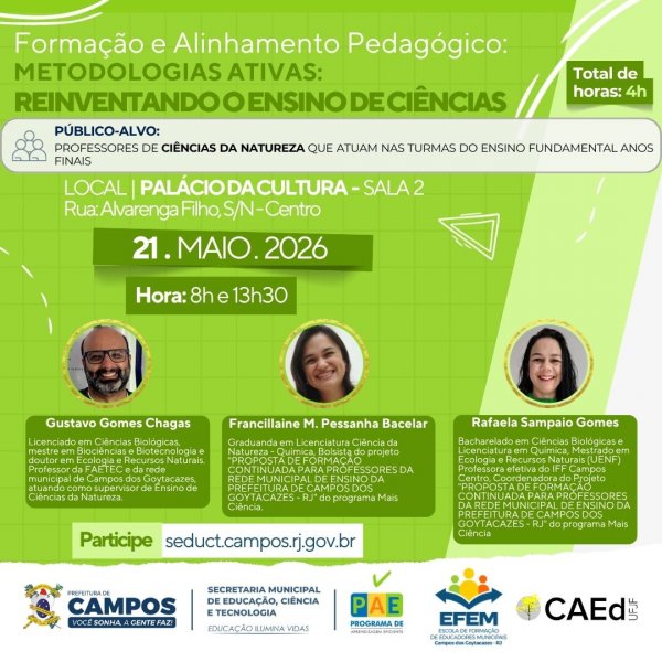 Formação e Alinhamento Pedagógico: Metodologias Ativas: Reinventando o Ensino de Ciências